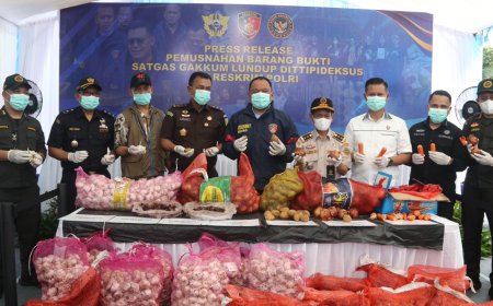 Bareskrim Polri Musnahkan Ribuan Kilogram Bawang Impor Ilegal dari Jalur Tikus Perbatasan Malaysia